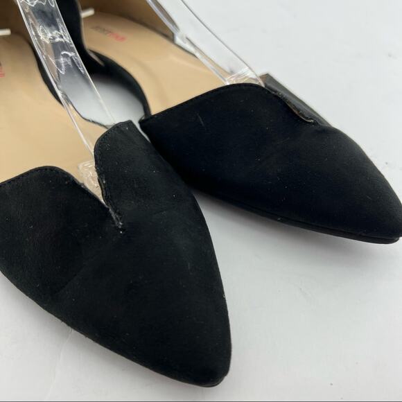 JustFab (6.5) Meena Black faux Suede Pointed Toe Ankle Strap D’Orsay Flats Shoes - Picture 8 of 10